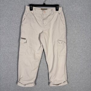 Vintage Y2K 90s LEI Cargo Capri Pants Size 7 Cream 100%‎ Cotton GORP Academia